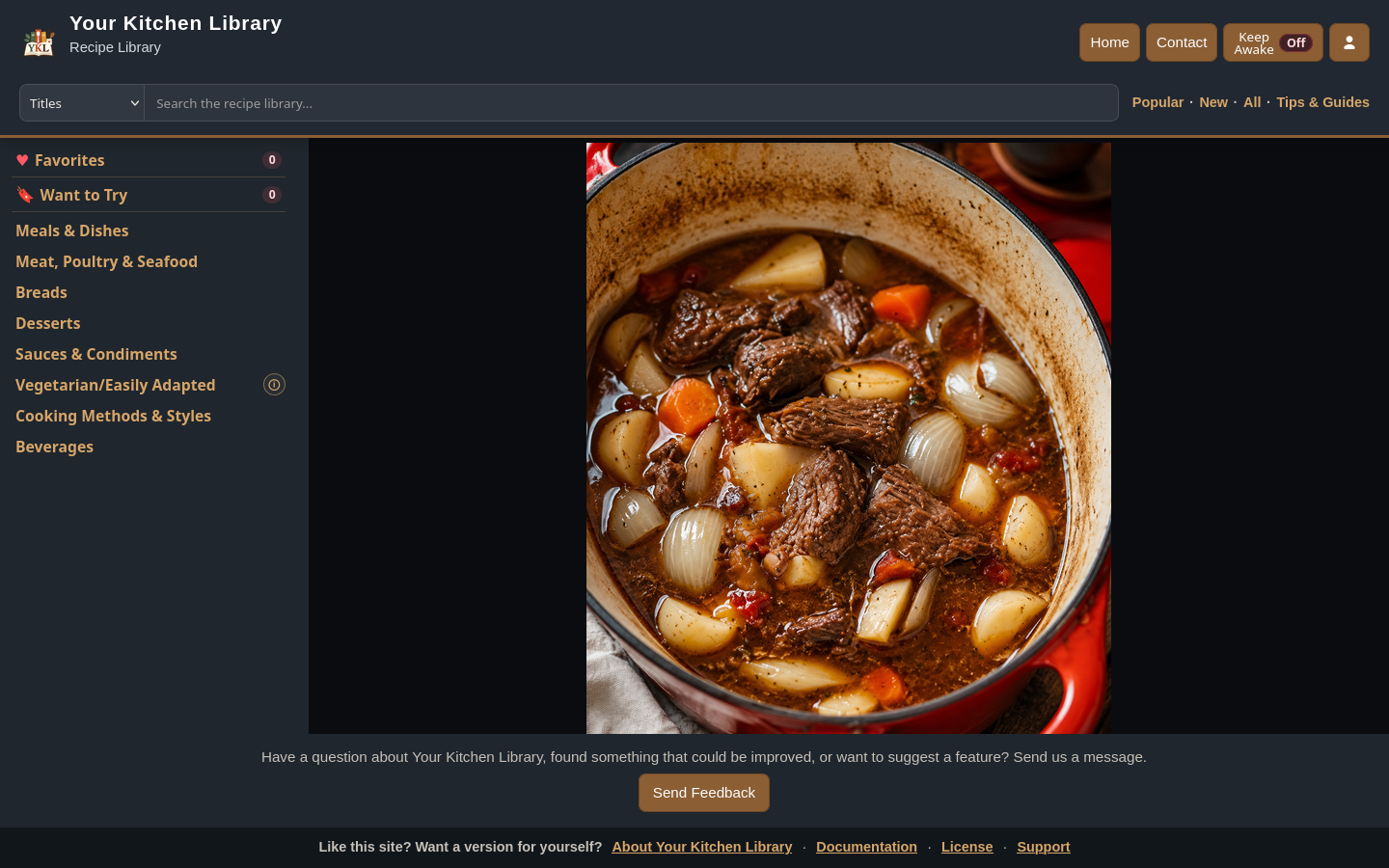 Your Kitchen Library recipe collection home screen